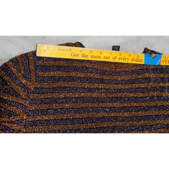 Forever 21+ Purple Gold Glitter Striped Blouse 2X Long Sleeve Sparkle Top - Picture 8 of 12